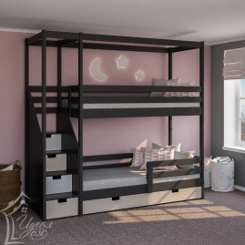 Двухъярусная кровать "Фантазер" с балдахином и ступеньками