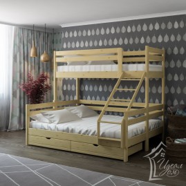 Кровать трёхспальная "Тетрис-Зигзаг" с наклонной лестницей 