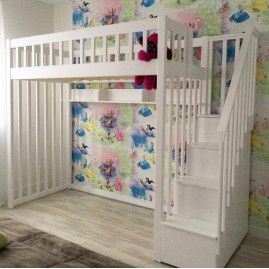 Двухъярусная кровать-чердак "Принцесса" со ступенями 