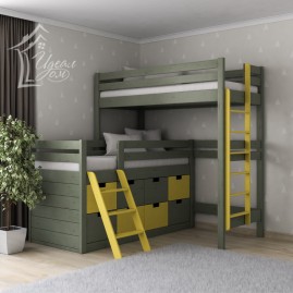 Угловая кровать «Трио», массив сосны