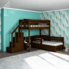 "Колумб" со ступенями и перилами - 2-х ярусная угловая кровать